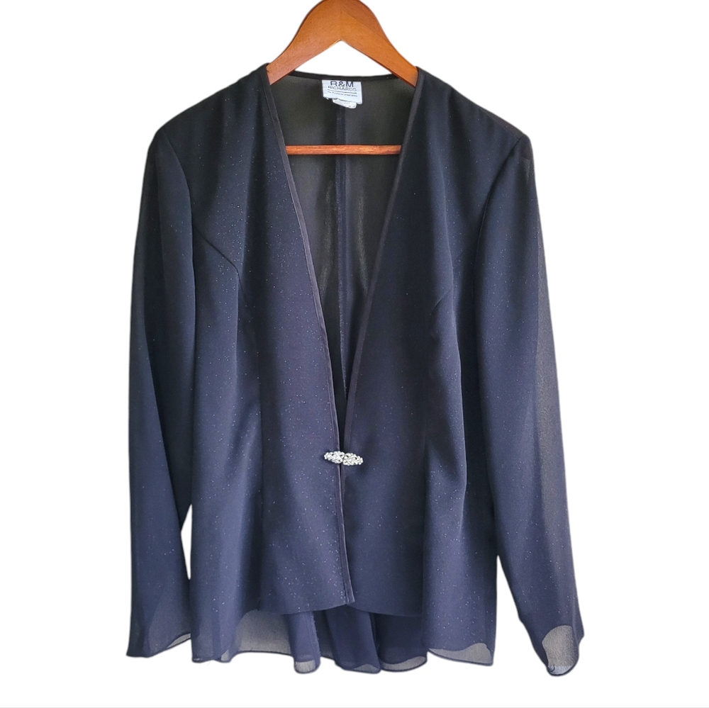 R&M Richards Sheer Sparkly Jacket Black Women's 8